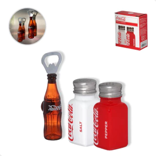 Saleiro E Pimenteiro Coca-Cola + Abridor Com Imã Coca Cola