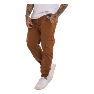 Calça Cargo Jogger Jeans Masculina Com Elástico Bolso