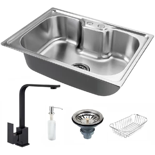 Cuba Cozinha Com Acessórios Torneira Monocomando Super Luxo Preto