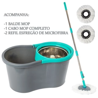 Mop Giratório Esfregão Balde 8 Litros Cesto Em Inox 2 Refil