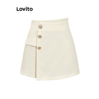 Lovito Shorts Elegantes Lisos com Botões na Frente e Assimétricos para Mulheres LNE21220 (Damasco)