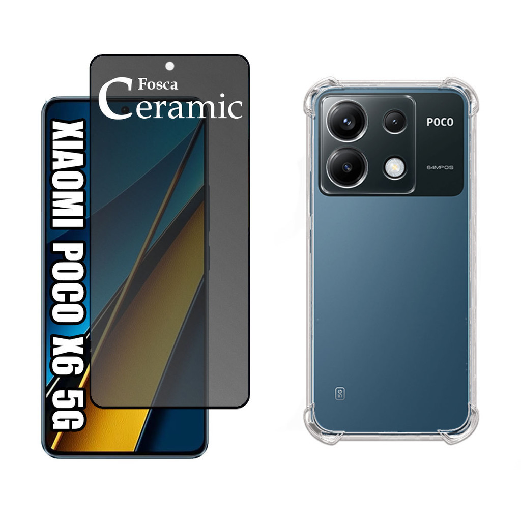 KIT Para Poco X6 5g Película de Cerâmica Privacidade + Capa