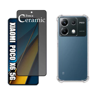 KIT Para Poco X6 5g Película de Cerâmica Privacidade + Capa