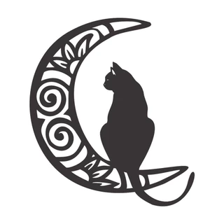 Quadro Decorativo Gato Lua MDF 3mm Preto Fosco