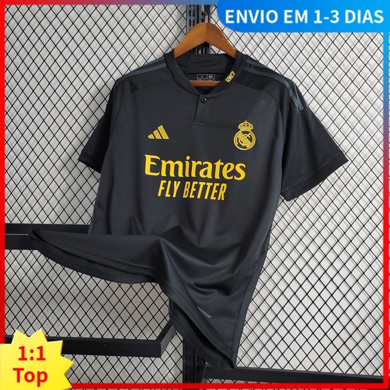 23-24 Camisa de Futebol Masculina Negra III HM