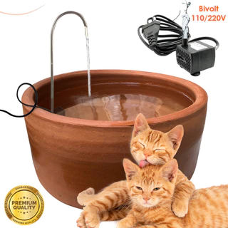 Fonte para Gatos Bebedouro Automático Cachorro Pet de Cerâmica 2 Litros 22 x 11 cm Com Bombinha e Torneira
