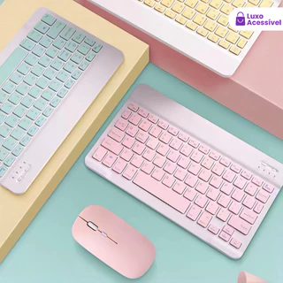 Kit De Teclado E Mouse Sem Fio Bluetooth Macaron Color Adequado Para PC iPad Tablet Notebook