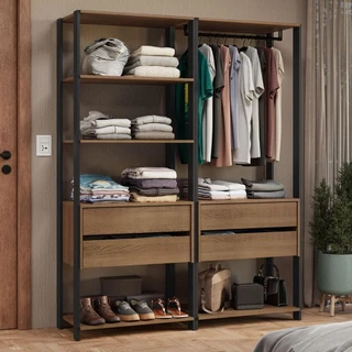 Guarda-Roupa Closet Modulado 4 Gavetas 6 Prateleiras 140cm Rustic/Preto Valencia Madesa em Oferta na Shopee