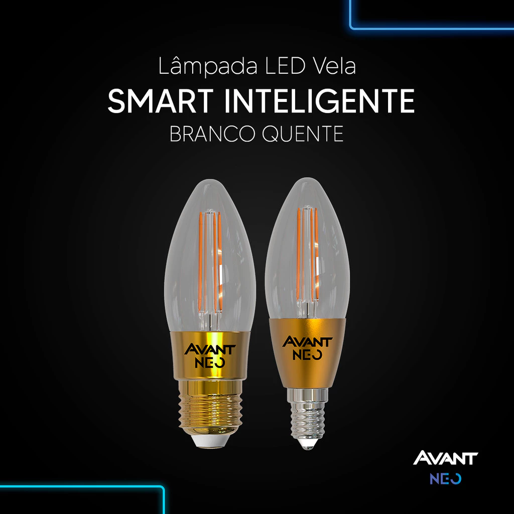 Lampada Led Vela Smart Inteligente 5w 1800K/2700K E14 ou E27 110v/220v Bivolt Cod: 290762477-123 Avant Neo