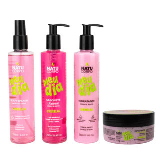 Kit Cereja Natucorpo Completo - Body Splash 250ml + Hidratante 250ml + Sabonete Líquido 250ml + Esfoliante 170g