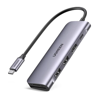 Hub Adaptador Ugreen 6 em 1 Usb-C  para Usb 3.0 Hdmi Microsd e SD Cinza