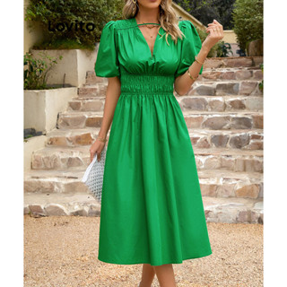 Lovito Vestido Elegante Com Recorte Liso Para Mulheres LNL34038 (Damasco/Verde/Preto)