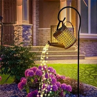 Luminaria Solar Regador Para Jardim Ingantada Vazada Com Fios De Fada Decoração Area Externo Enfeite