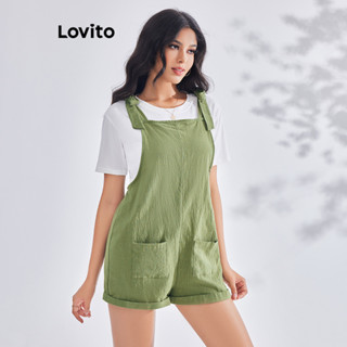 Lovito Macacão Casual com Amarração na Frente e Bolsos para Mulheres LBE03054 (Verde Militar)