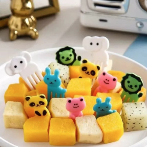Kit 10 Garfos de Petisco em forma de animal Para Frutas Palitinho Cores garfos de plástico para lanches/10 garfos de comida divertida para animais e Modelos Aleatórios