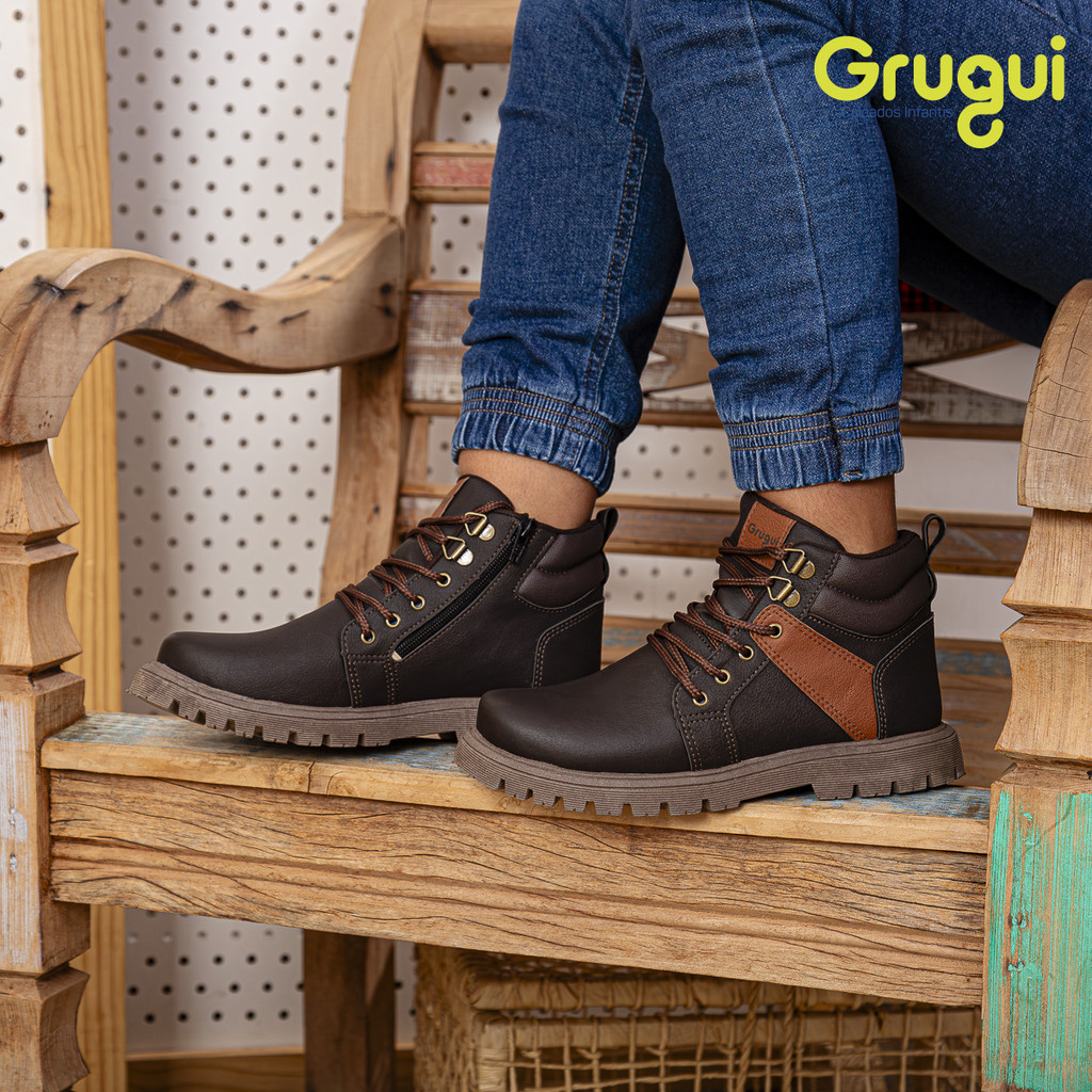 Bota Infantil Com Ziper Na Frente Bota Coturno Masculino Infantil