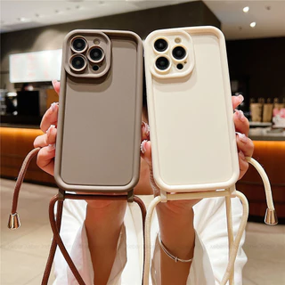 Cordão Crossbody Corda Colar Macio Silicone Caso Para iPhone 17 16 15 14 13 12 11 Pro Max X XS XR Doce Cor Capa