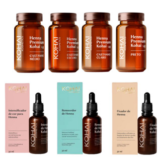 Kit 7 Unidades Henna Para Sobrancelha Profissional 3g Kohai Todas As Cores + Intensificador 30 ml + Removedor 30 ml e Fixador 30 ml