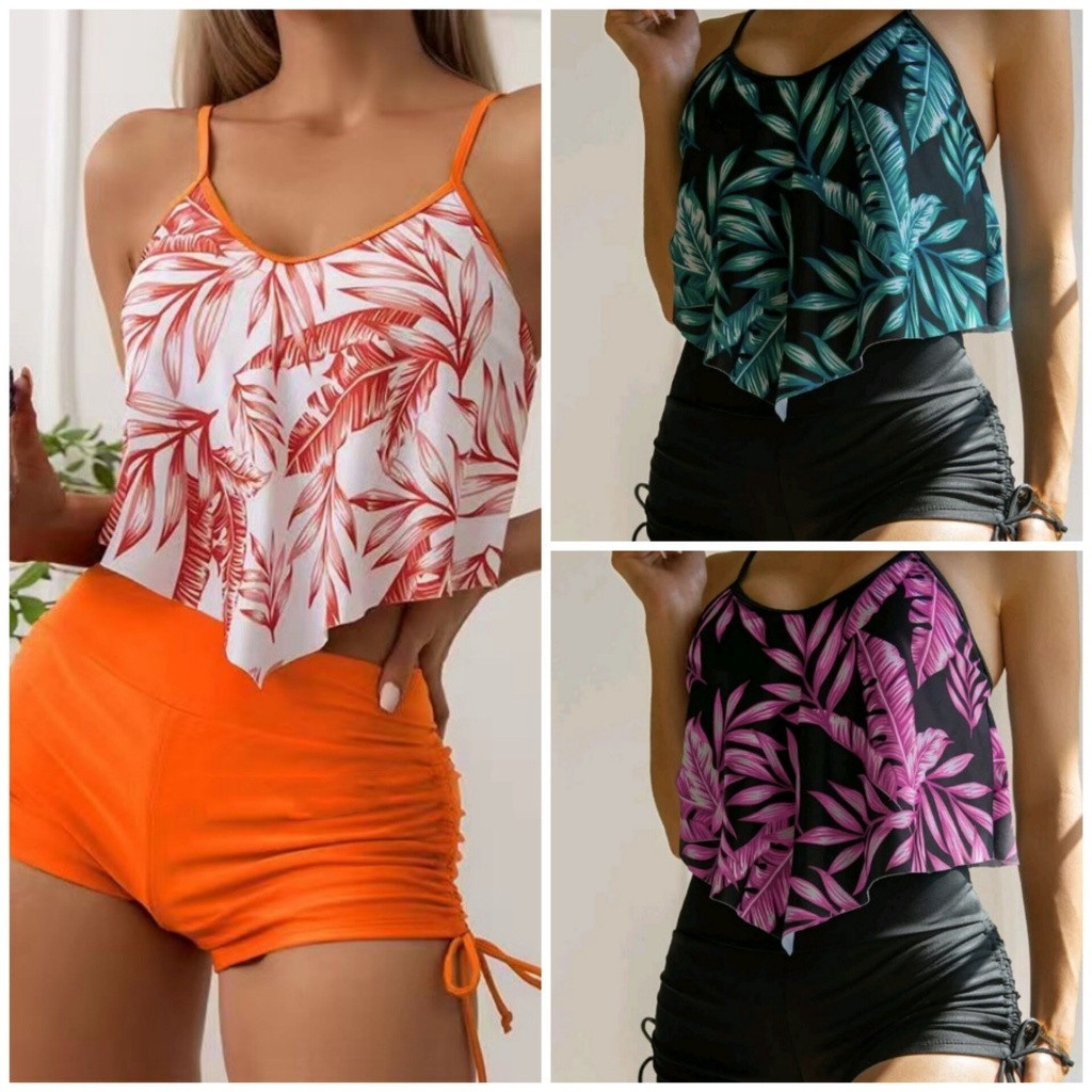 Conjunto de Biquíni Vintage Impresso Tankini Retro de Cintura Alta com ...