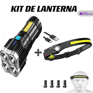 Kit De Lanterna Tatica Recarregável Cabeça Led Corpo Movimento Acampamento Tocha Luz Lâmpada Com Usb