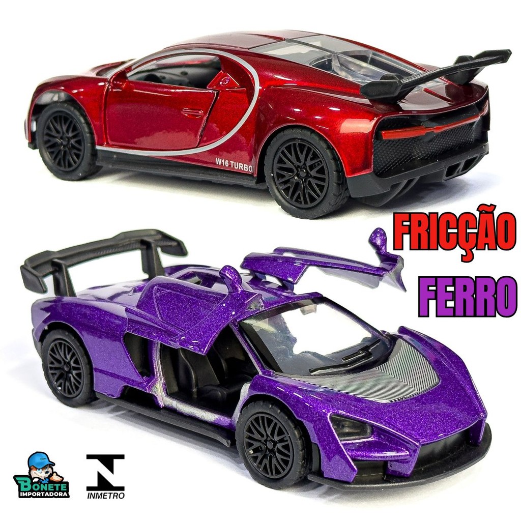 Miniatura Bugatti Chiron & McLaren Senna – Carro de Ferro, Fricção ...