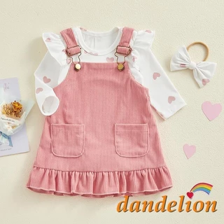 0-18 Meses Baby Girls 3Pcs Conjunto De Roupas Coração Impressão Romper + Saia Suspender + Fita De Cabeça