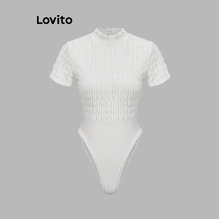 Lovito Casual Body Feminino Liso Plissado LBA05161 (Branco)