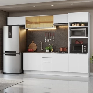Armário de Cozinha Completa 330cm Branco Stella Madesa 04 em Oferta na Shopee