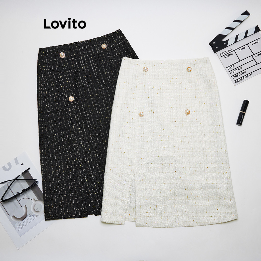 Lovito Saia Elegante Com Botões Lisos Para Mulheres LNE42282