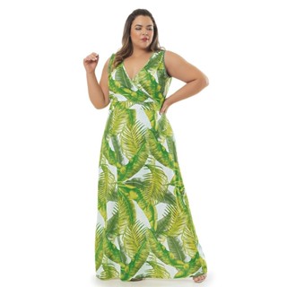 Vestido Longo Regata Estampa Tropical Decote V