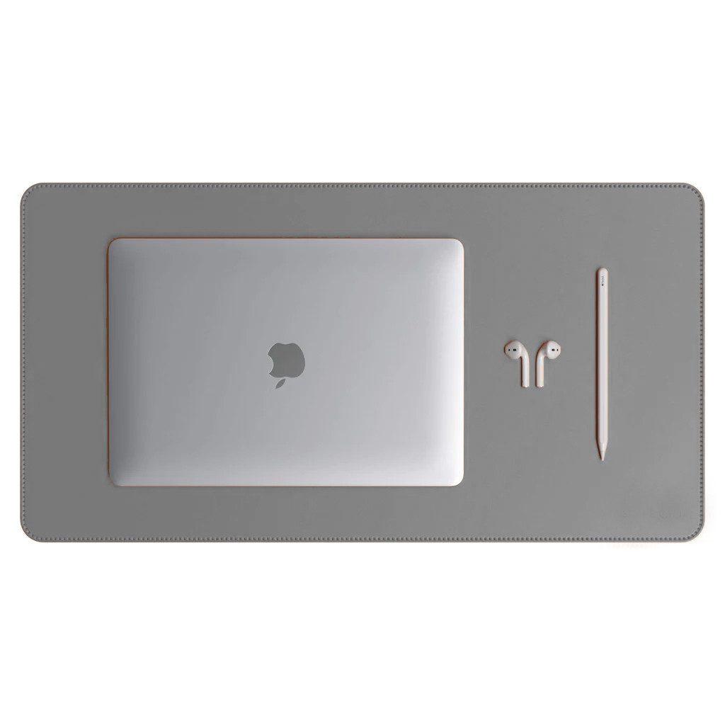 Mouse Pad Grande Couro Sintético Cinza Claro Premium