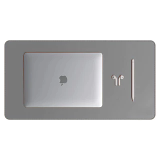 Mouse Pad Grande Couro Sintético Cinza Claro Premium