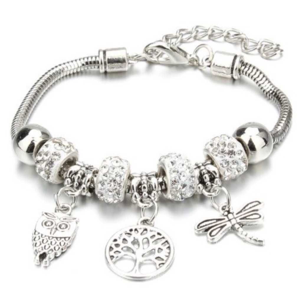 Pulseira Berloques Prateada Estilo Feminina Presente Estilo Pandora e ...