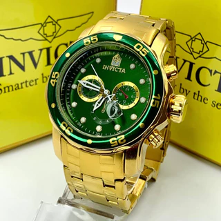 Relógio Invicta 0075 Pro Diver Masculino Dourado Luxo Fundo Verde