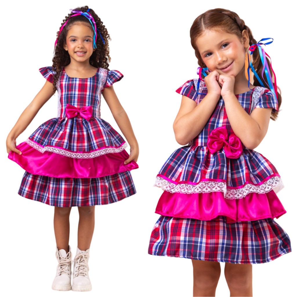 Vestido de SÃO JOÃO xadrez festa junina menina | Shopee Brasil