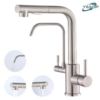 Torneira Cozinha Gourmet Bancada Com Saída De Filtro Bica Extensível Prateado/Preto/Dourado Yesop