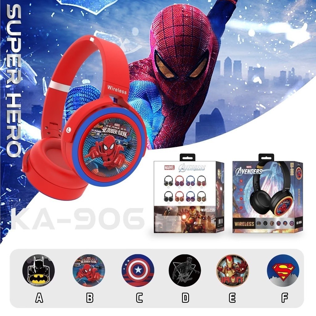 Fone de ouvido Bluetooth super herói estéreo sem fio antera Negra, Homem-Aranha, Homem De Ferro KA-906