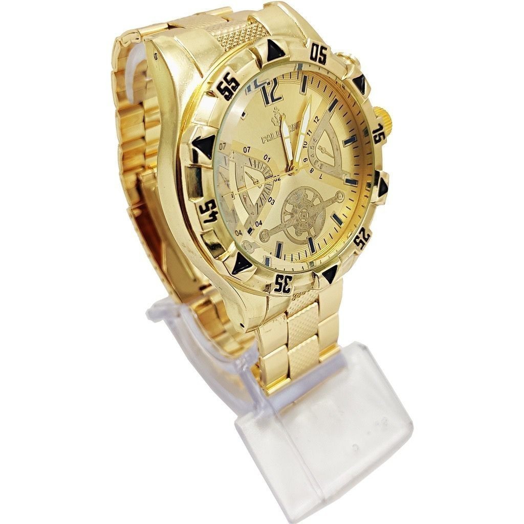 Kit Relógio Masculino Banhado a Ouro 18k Dourado + Corrente em Aço ...