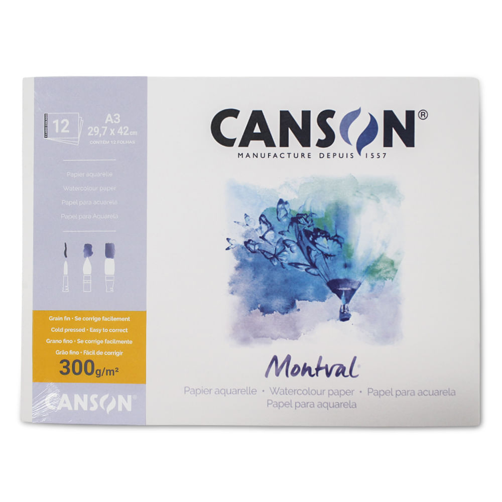 Bloco Papel Canson Montval Aquarela 300gr A3 12 Folhas - 7320 | Shopee ...
