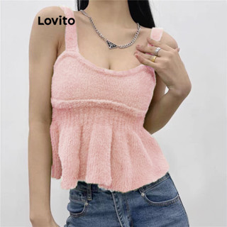 Lovito Top Casual De Malha Com Babados Lisos Para Mulheres L76AD081