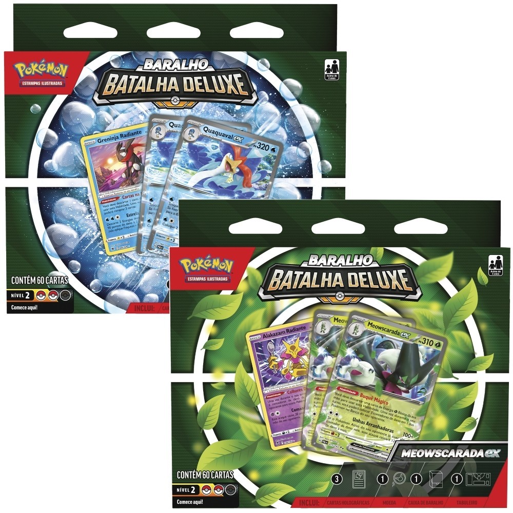 Box Baralho Batalha Deluxe Meowscarada ex ou Quaquaval ex - Pokemon Tcg - COPAG