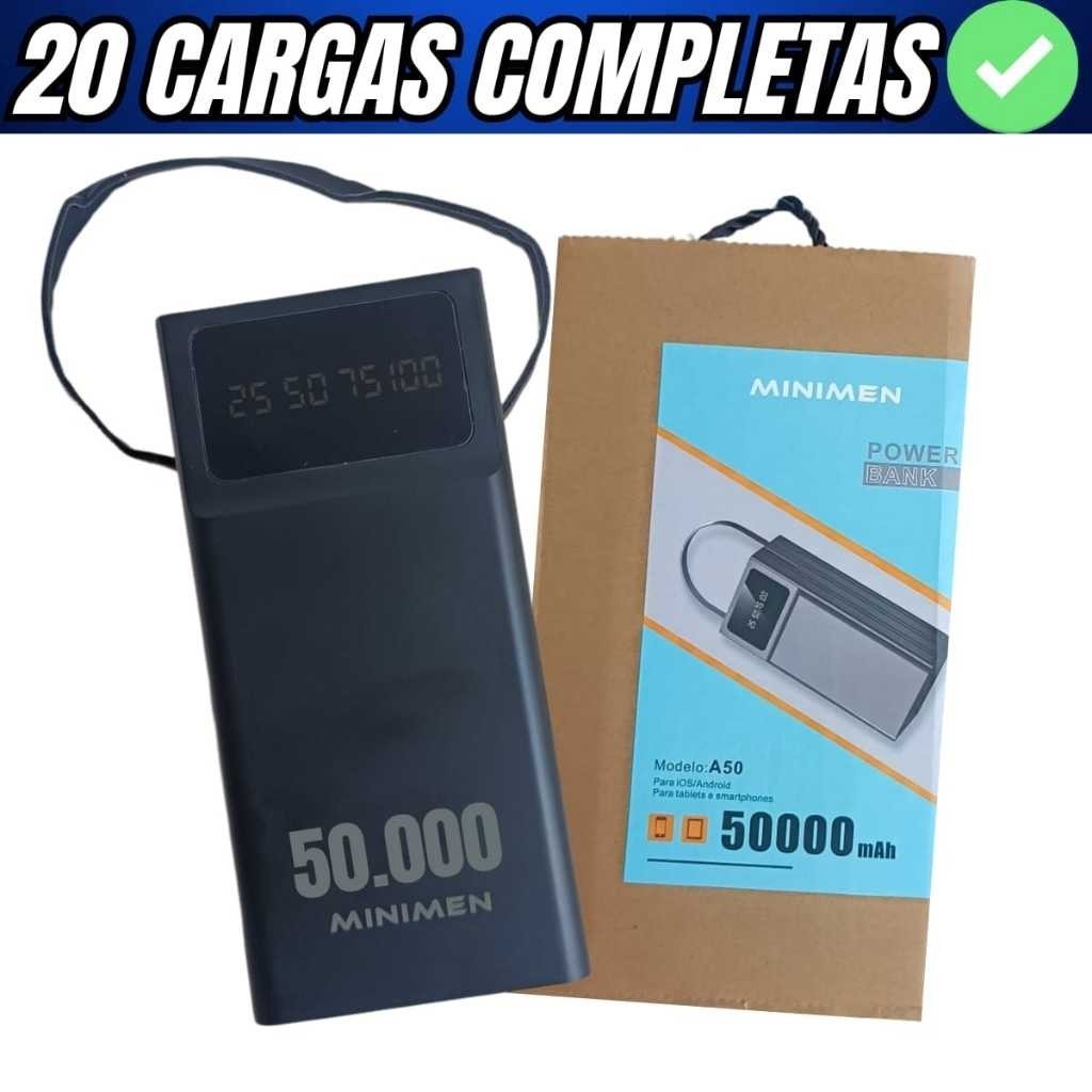 Power Bank 50000 mAh 4 Cabos e 3 Saídas Potente