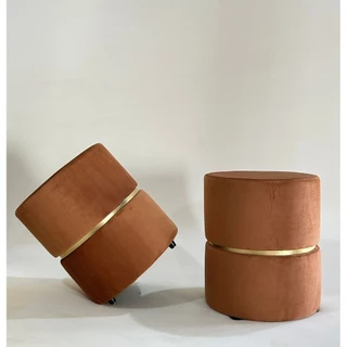Kit 2 Pufes Com Detalhe Dourado - Decoração - Terracota - Veludo