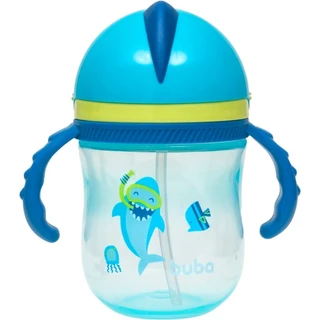 Copo Com Alça Azul Tubarão e Canudo De Silicone 16940 Buba