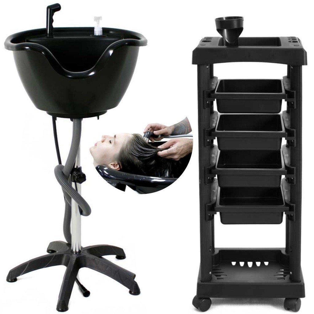 kit salão Lavatório de cabelo Portátil + Carrinho Multiuso
