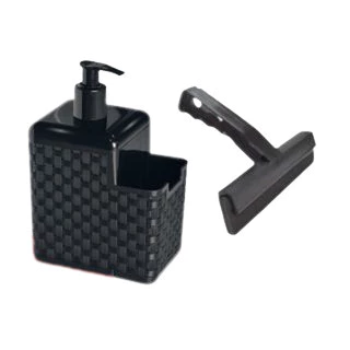 Porta Detergente Sabão Dispenser 2 em 1 Com Suporte Para Bucha Esponja e Rodo