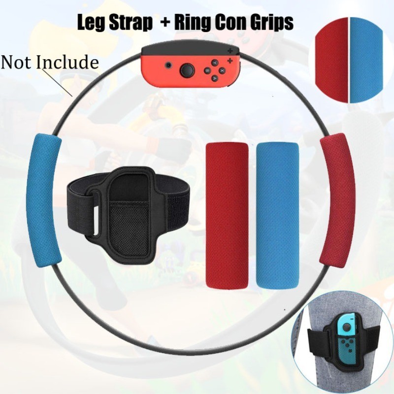 Kit De Acessórios Para Nintendo Switch Ring Fit Adventure , 2 Anel Con Non-Slip Grips E 1 Correia Elástica Ajustável Perna NS