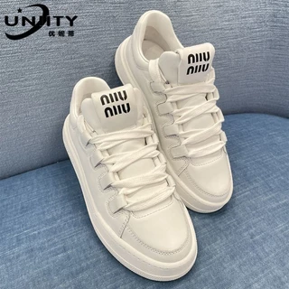Calçados Femininos Miu Sapatos Brancos De Sola Grossa Aumentar O Novo Estilo Clássico De Couro Casual Para Mulheres