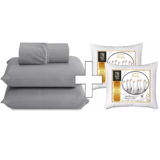 Kit Jogo de Lençol Casal 400 Fios com Elástico + 2 Travesseiros Pluma de Ganso em Oferta na Shopee