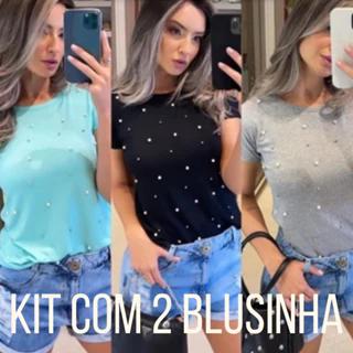 Kit 2 Blusinhas Perolas Viscolaycra Feminina Blusa Promoção Trabalho Escola